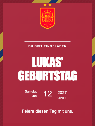 Digitale Geburtstagseinladung: Nationalteam · Spanien