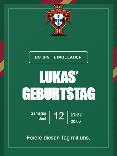Digitale Geburtstagseinladung: Nationalteam · Portugal