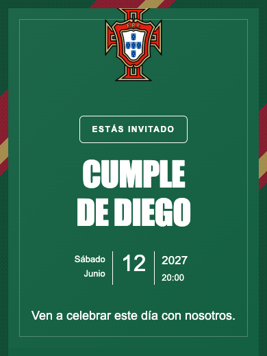 Invitación digital de cumpleaños: Selección de Portugal