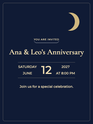 Digital wedding anniversary invitation: Starry Night