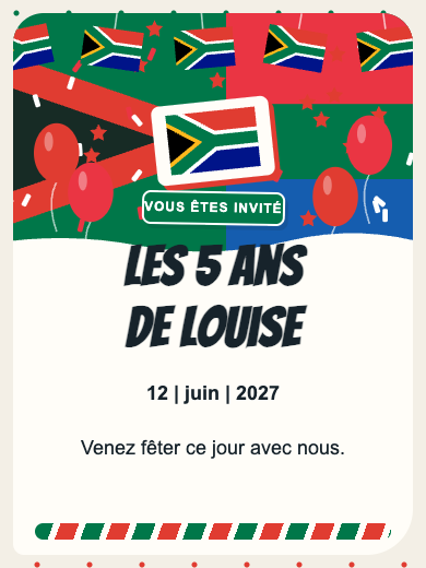 Invitation d’anniversaire numérique: Afrique du Sud