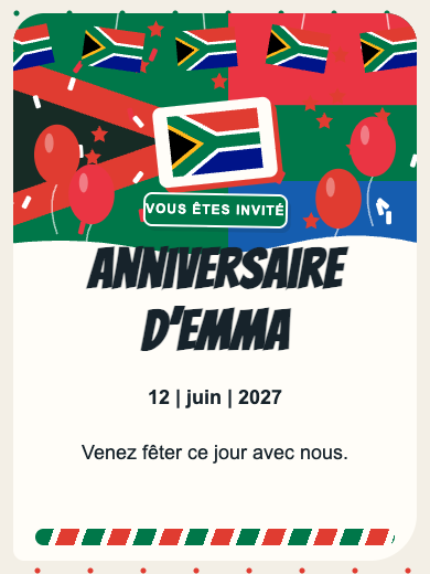 Invitation d’anniversaire numérique: Afrique du Sud