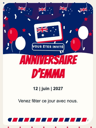 Invitation d’anniversaire numérique: Australie