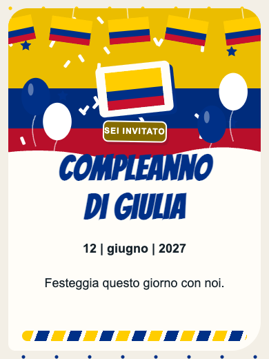 Invito digitale di compleanno: Colombia