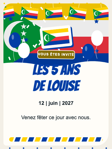 Invitation d’anniversaire numérique: Comores
