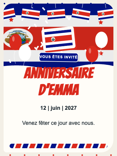 Invitation d’anniversaire numérique: Costa Rica