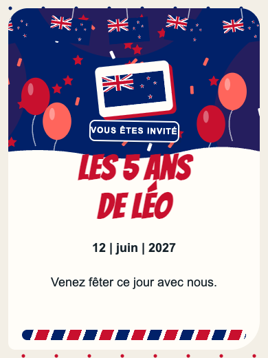Invitation d’anniversaire numérique: Nouvelle-Zélande