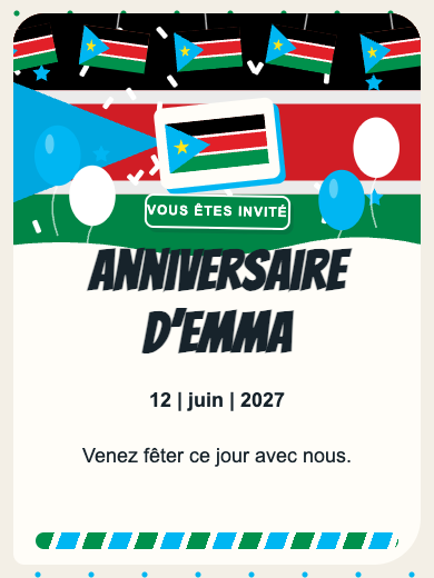 Invitation d’anniversaire numérique: Soudan du Sud