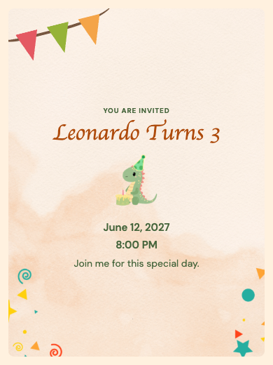 Digital birthday invitation: Dinosaur Party