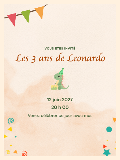 Invitation d’anniversaire numérique: Dinosaure en fête