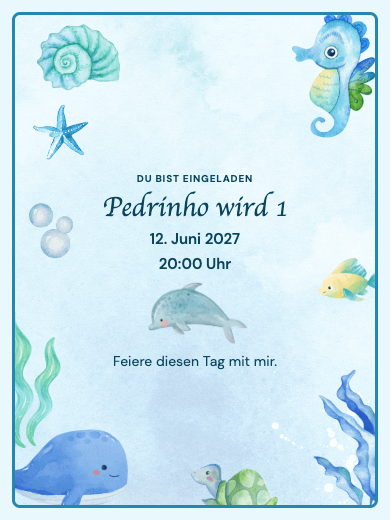 Digitale Geburtstagseinladung: Blaue Unterwasserwelt