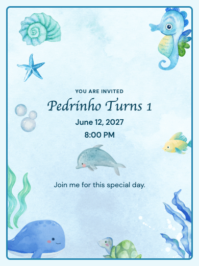 Digital birthday invitation: Blue Under the Sea