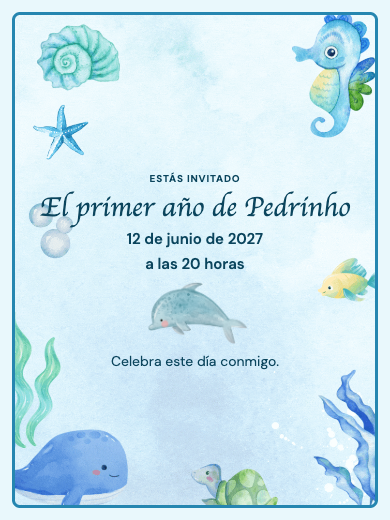 Invitación digital de cumpleaños: Fondo del mar azul