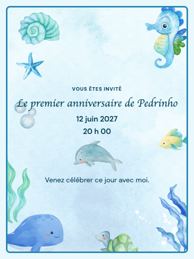 Invitation d’anniversaire numérique: Fonds marins bleus