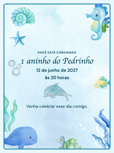 Convite digital de aniversário: Fundo do mar azul