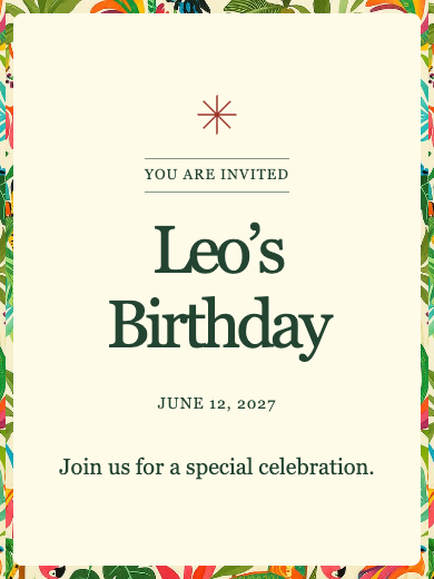 Digital birthday invitation: Brazilian Tropical